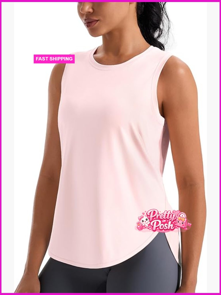 Ice Silk Cooling Fabric Workout Tank Top Loose Fit Yoga Shirt